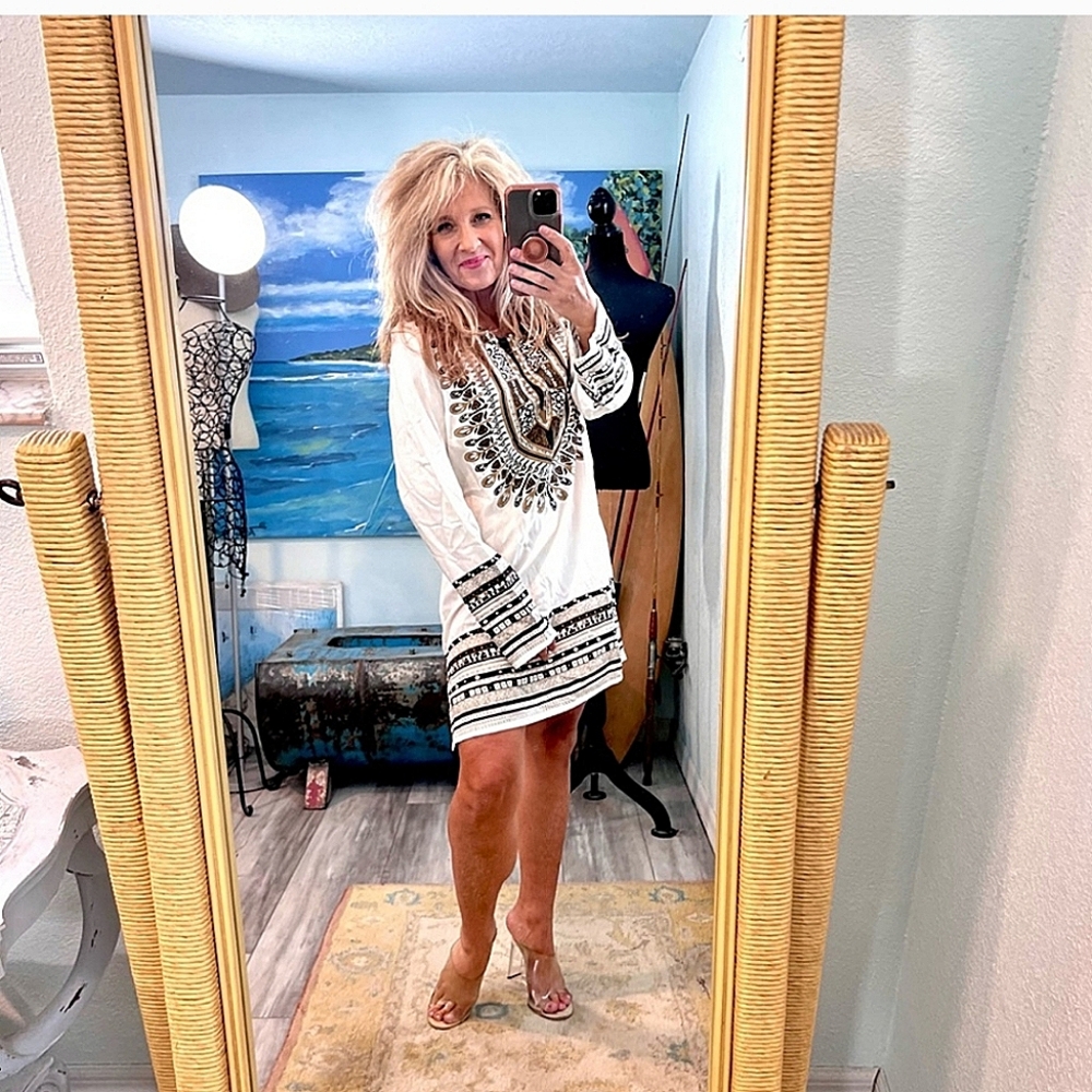 Ashro Tribal Tunic Top/ Mini Dress/ Swim Cover Up Siz… - Gem